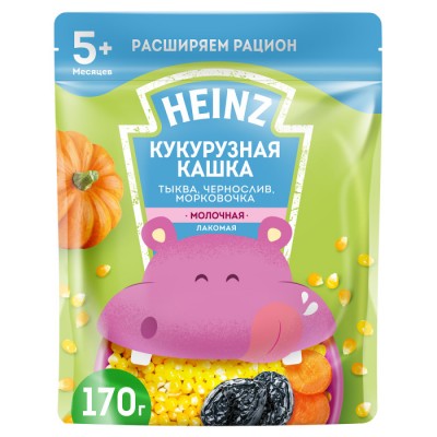 Heinz Лакомая Каша молочная "Кукурузная с тыквой, морковью, черносливом" с 5 мес 170 гр