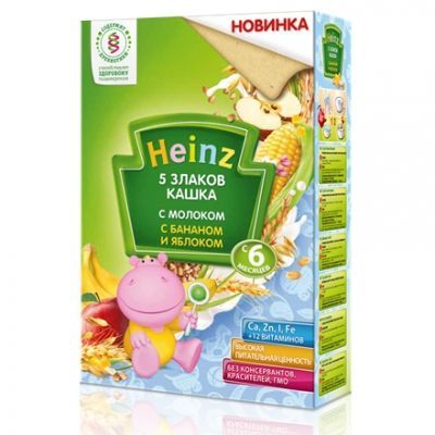 Heinz Каша молочная "5 злаков с банан, яблоко и Омега 3" (с 6 мес., 250 гр.)